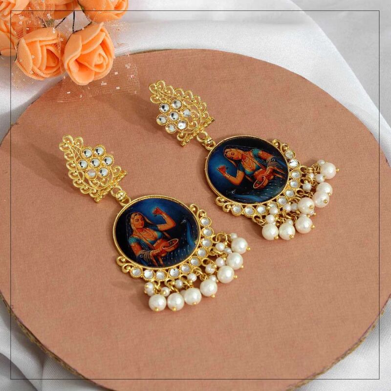 Multi Color Kundan Temple Earrings