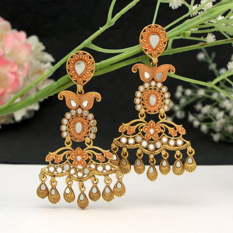 Peach Color Mint Meena Earrings, Style : Meenakari