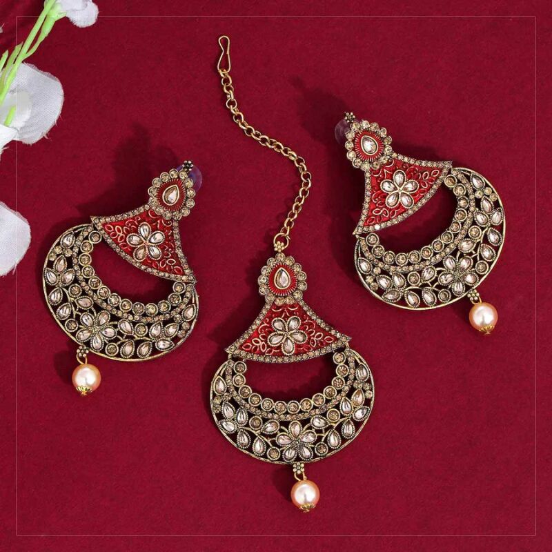 Red Color Polki Kundan Earrings