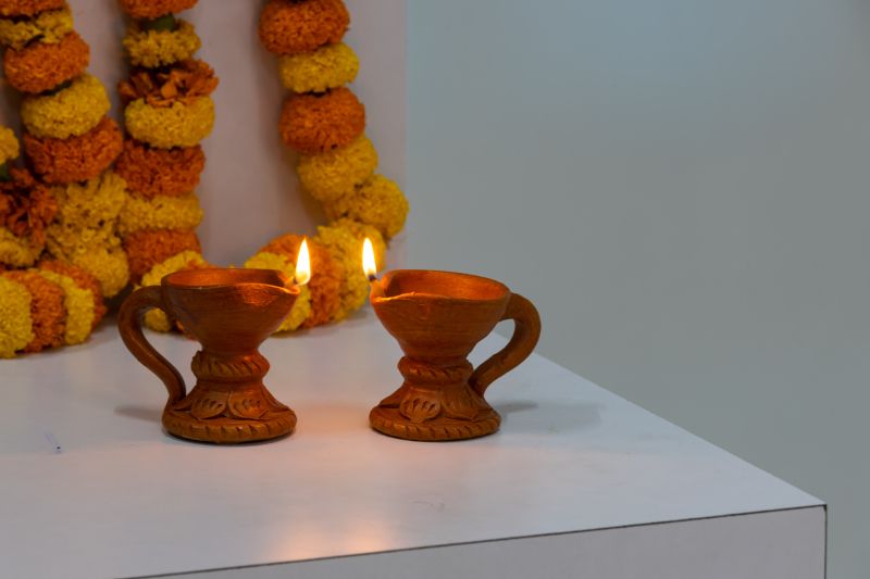 Handcrafted Terracotta Stand Diya For Navaratri Decor