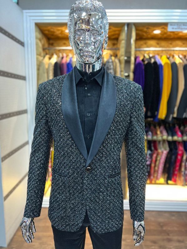 Full Sleeves Designer Thread Work Tuxedo Suit, Size : L, M, XL