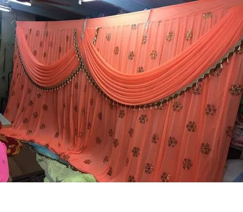 Embroidered Sidewall Parda, Color : Peach