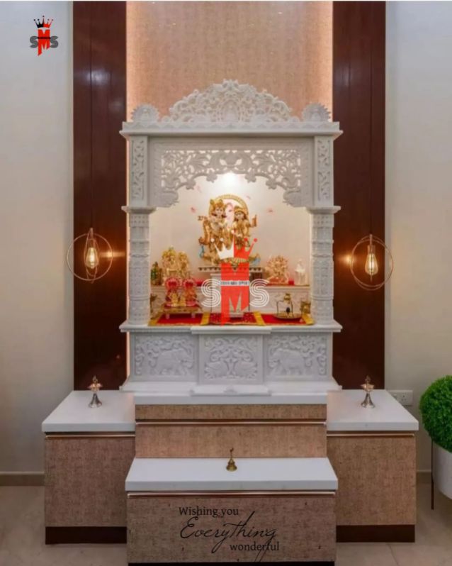 White Transport Makrana Polished Small Size Marble Temple, For Home, Size : Multisize