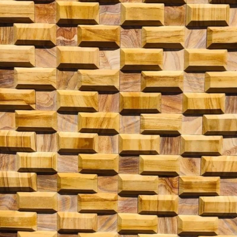 Teak Mint Stone 3D Bhuj Wall Stone Cladding