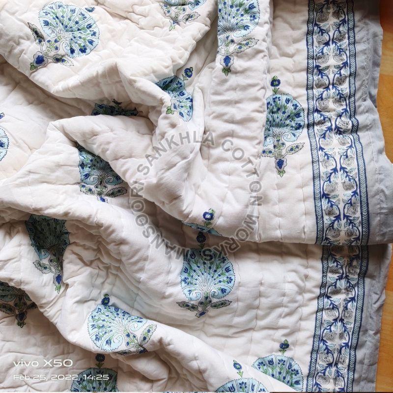 Cotton Blue Printed Kantha Quilt, For Home Use