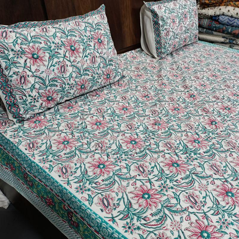 Green Printed Cotton Bed Sheet, For Home, Feature : Anti Shrink, Anti Wrinkle