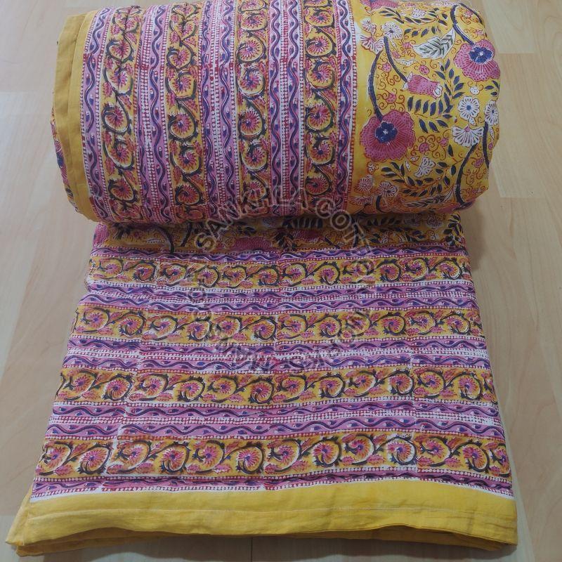 Multicolor Hand Stitched Printed Jaipuri Razai, for Home Use