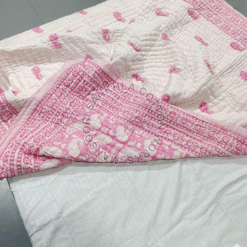 Pink Cotton Kantha Quilt, for Home Use