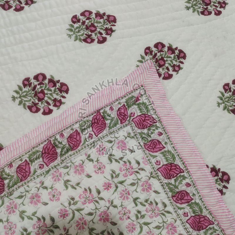 Cotton Pink Floral Printed Quilt, for Double Bed