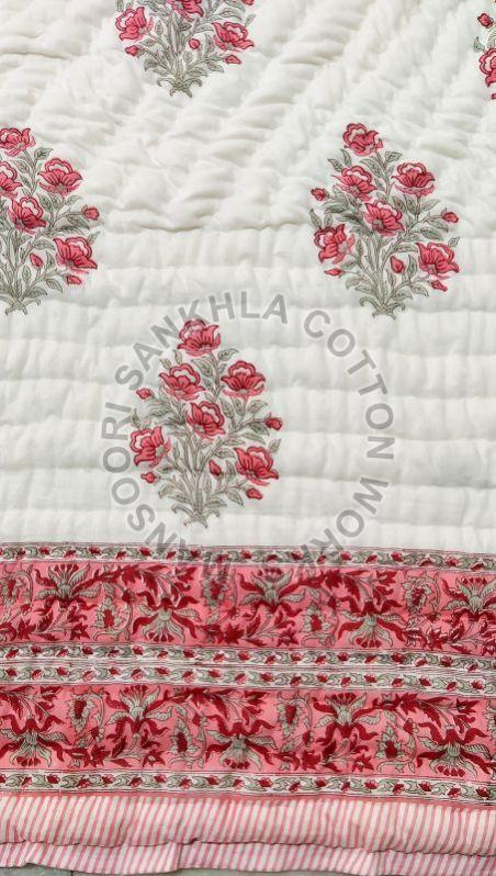 Pink Flower Printed Handmade Sitiched Quilt, for Home Use