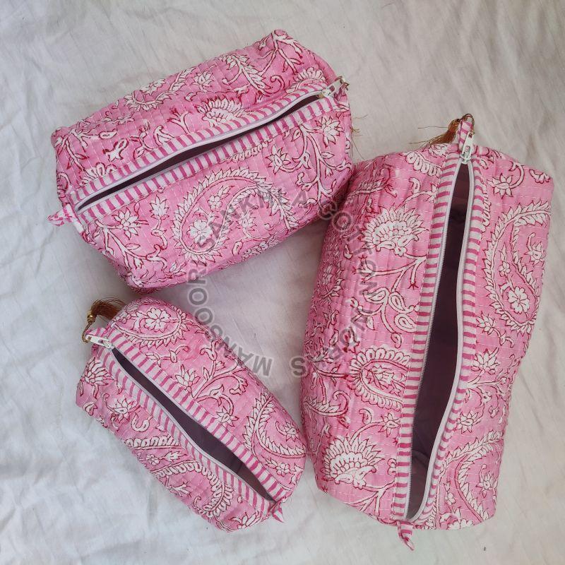 Pink Printed Cotton Toiletry Bag