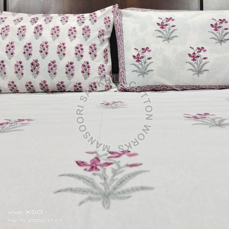 Pink Cotton Printed Floral Bed Sheet, for Home, Feature : Anti Shrink, Anti Wrinkle