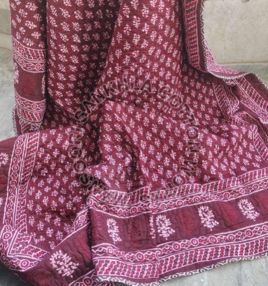Cotton Red Bagru Printed Quilt, for Double Bed