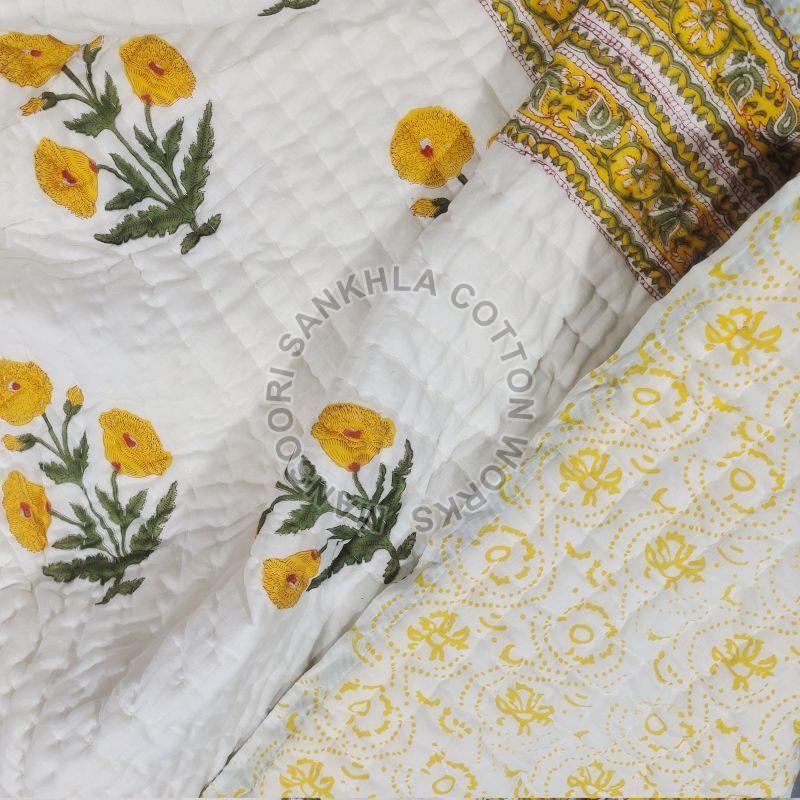 Yellow Flower Reversible Cotton Quilt, for Home Use
