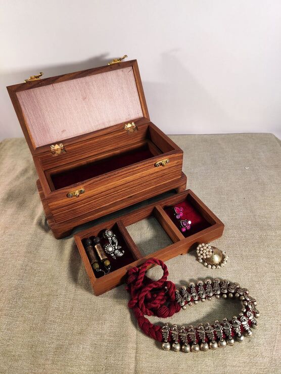 Teak Wood Jewellery Box, Color : Brown