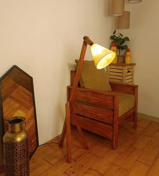 2000 gm Pinewood Wooden Floor Lamp, Size : 34 x 31 x 127 cm