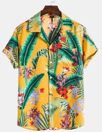 Printed Polyester hawaiian beach resort shirt, Size : M, XL, XXL, XXXL