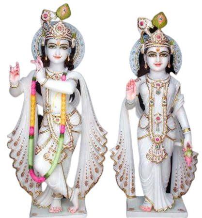 24 Inch White Marble Radha Krishna Statue