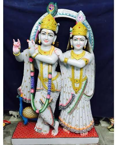 36 Inch White Marble Radha Krishna Statue