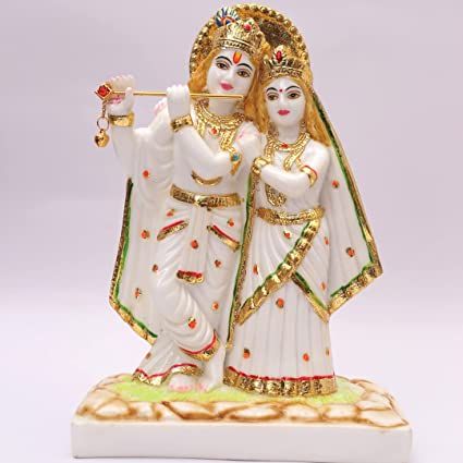 Marble Jugal Jodi Radha Krishna Statue, for Worship, Temple, Pattern : Printed, Carved