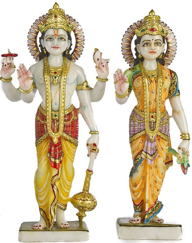 Marble Laxmi Narayan Statue, for Worship, Temple, Pattern : Carved, Painted