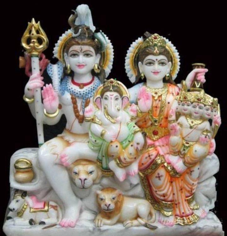 Marble Shiv Parivar Statue, for Worship, Temple, Pattern : Carved, Painted