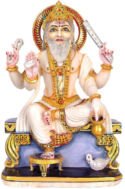Marble Vishwakarma Statue, for Worship, Temple, Color : Multi Color