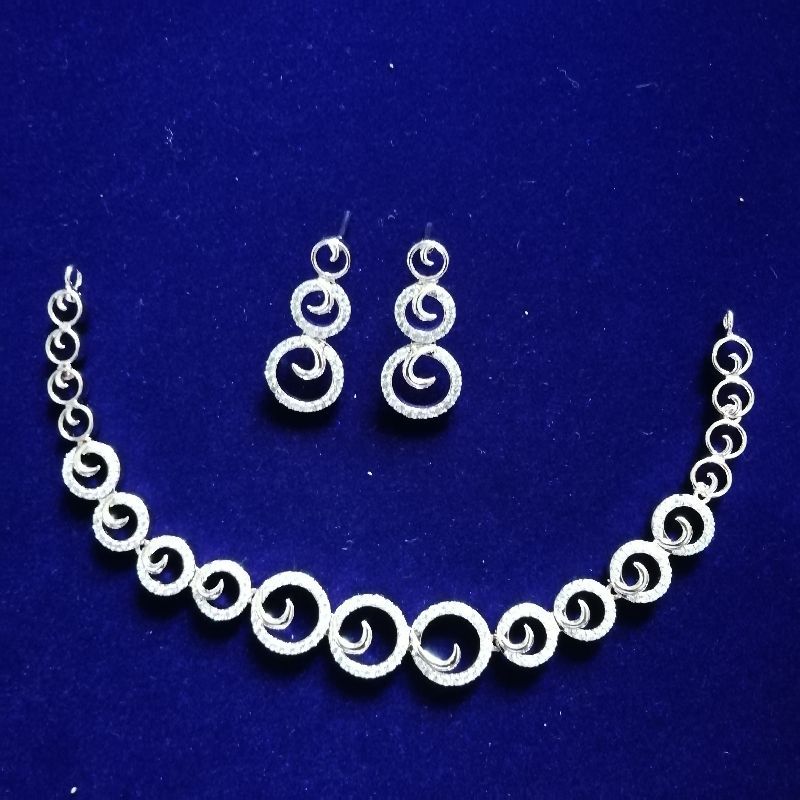 Regular Wear Silver Plated American Diamond Necklace Set