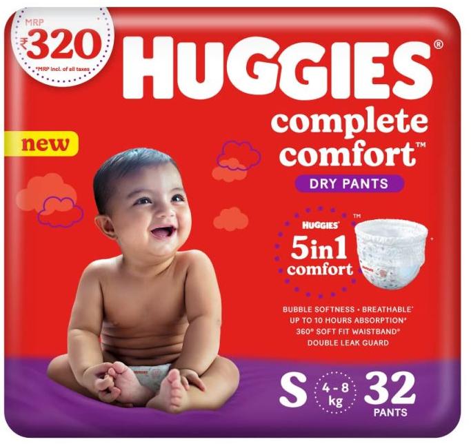 Huggies Complete Comfort Dry Pants Small (S) Size Baby Diaper Pants, 32 count