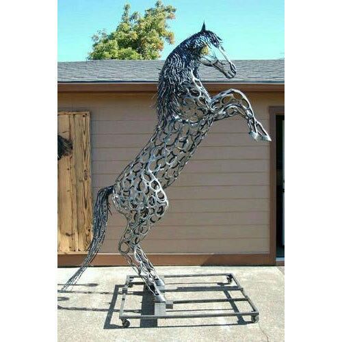 Stainless Steel SS Horse Sculpture, for Exterior Decor, Color : Silver