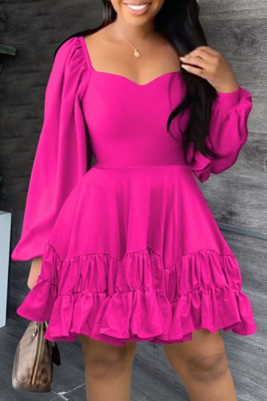 Raika Fashion Plain Pink Ruffle Mini Dress, Occasion : Casual Wear