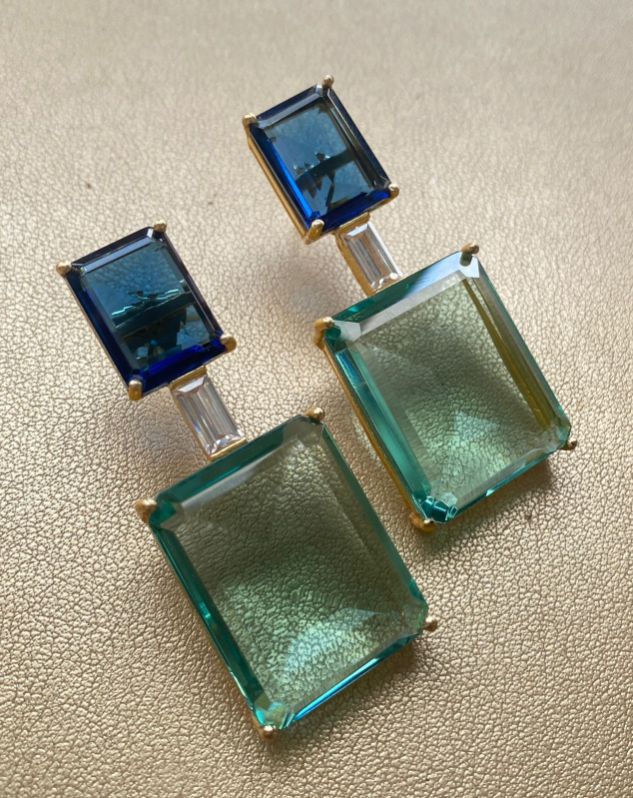Blue & Green Stone Stud Earrings