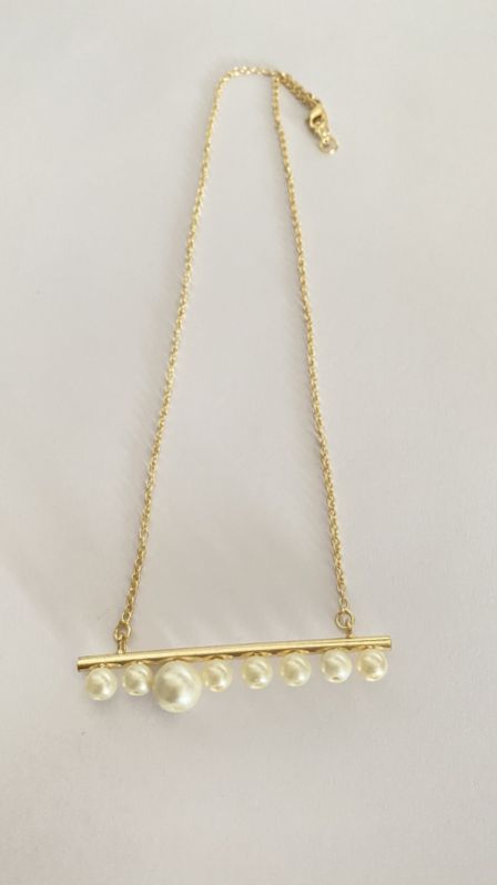 Pearl String Bar Brass Necklace, Style : Antique