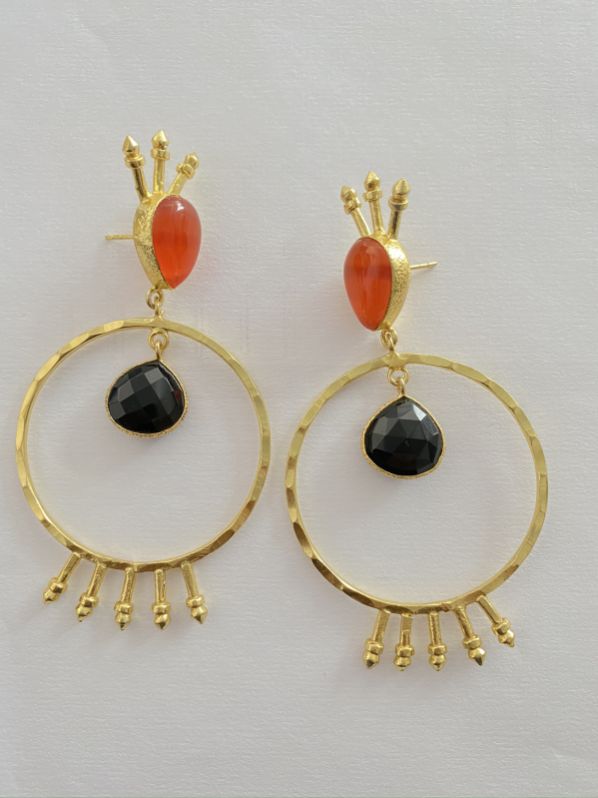 Golden Round Polished Brass Earrings, Style : Antique