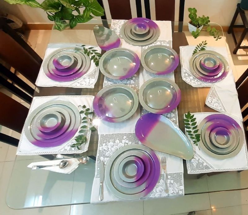 Round Ceramic Grey Purple Dinner Set, for Home, Hotel etc., Size : Standard
