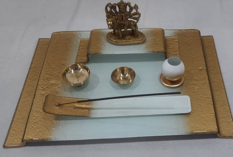 Polished Aluminum Square Puja Thali, for Pooja, Size : 40x28x3 cm