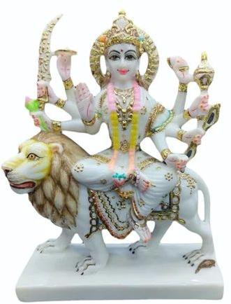 12 Inch Marble Durga Statue, For Worship, Temple, Interior Decor, Office, Home, Gifting, Garden, Worship