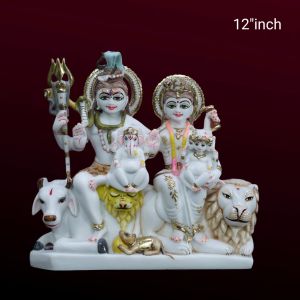 White 12 Inch Shiv Parivar Statue, for Home, Gifting, Garden, Religious Purpose, Position : Blessing
