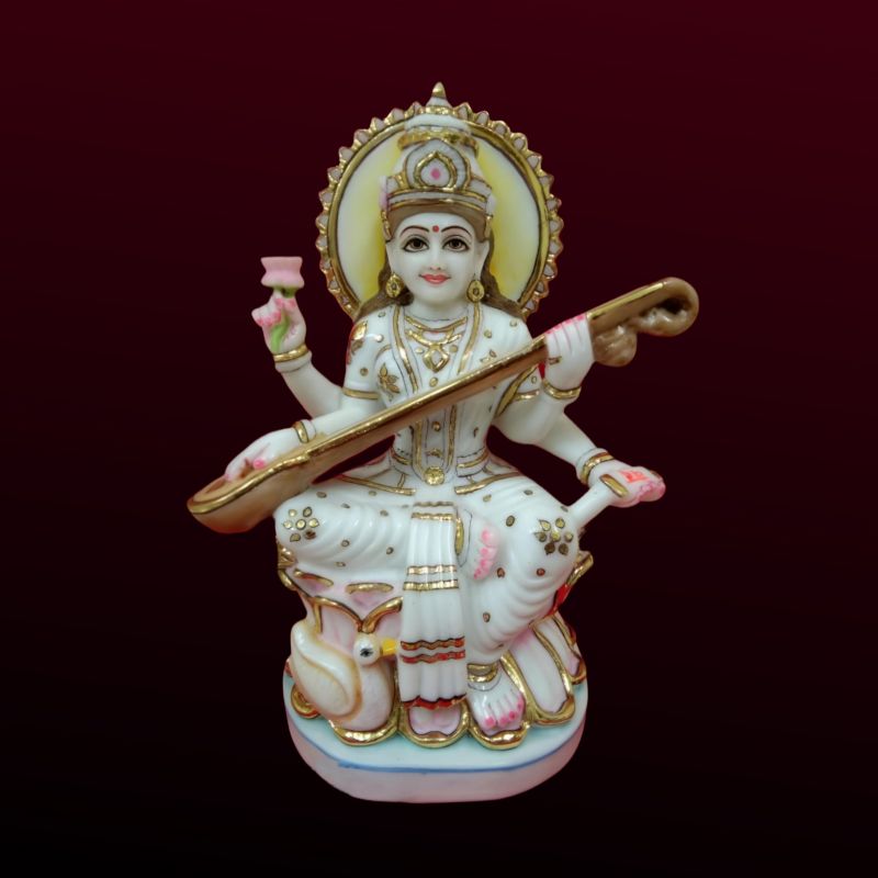 Hari Pratishtha Polished Marble Saraswati Statue, for Temple, Interior Decor, Office, Gifting, Size : 13 Inch