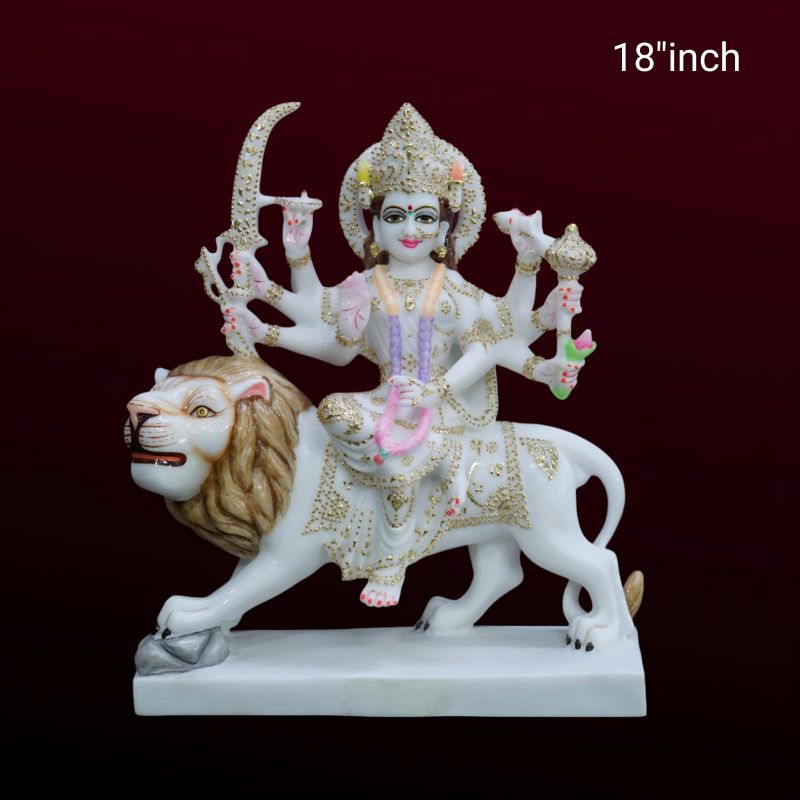 18 Inch Marble Durga Statue, for Worship, Temple, Interior Decor, Office, Home, Gifting, Garden, Worship