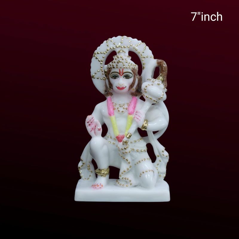 White 7 Inch Ashirvad Hanuman statue, for Garden, Home, Office, Shop, Worship