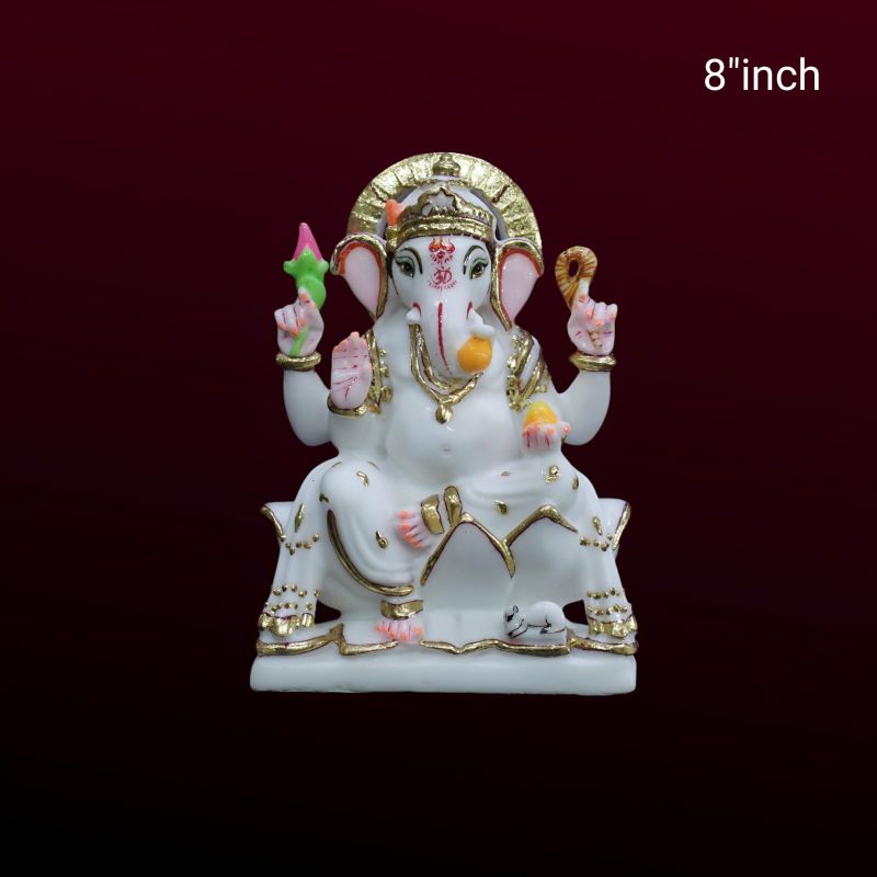 8 Inch Kamal Ganesh Statue, for Workship, Color : White