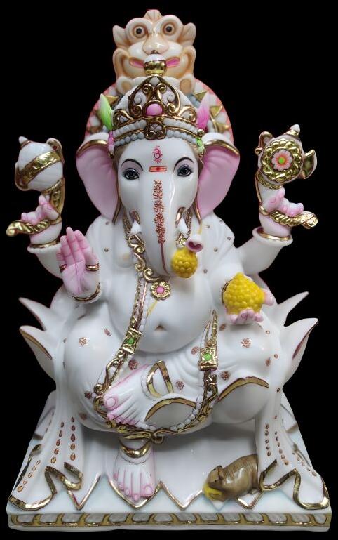 Hari Pratishtha Polyresin kamal ganesh idol, Color : White