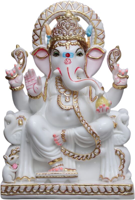 Polished Rectangular Synthetic Marble Kiran Ganesh Statue, for Worship, Packaging Type : Carton Box
