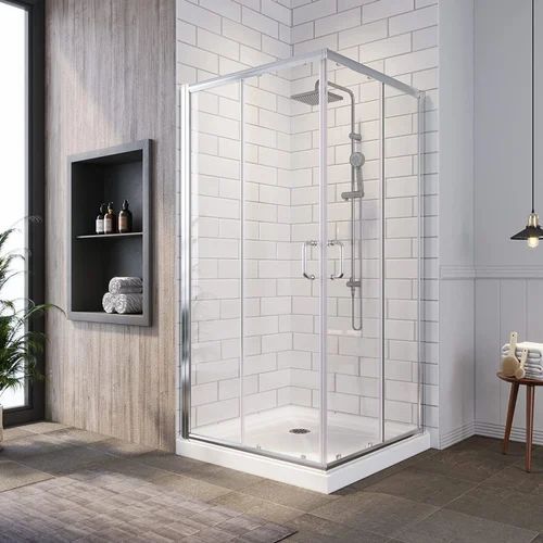 Saint Gobain D-Shaped Polished Bathroom Shower Glass Partition