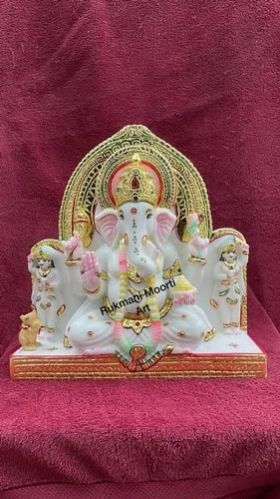 Gold Painted Marble Ganesh Statue, For Shiny, Dust Resistance, Packaging Type : Thermocol Box