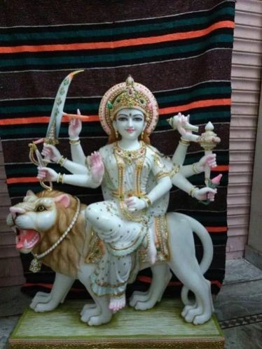 Makrana Marble Durga Statue, Packaging Type : Carton Box