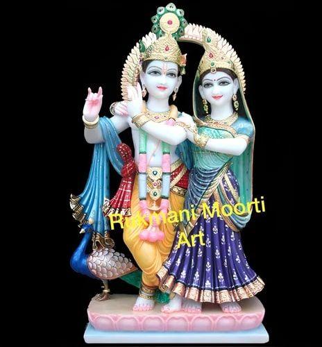 Multicolor Marble Radha Krishna Statue, for Worship, Packaging Type : Wooden Box