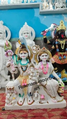 Multicolor Marble Shiv Parivar Statue, for Worship, Temple