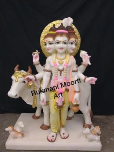 Painted Dattatreya Marble Statue, for Worship, Size : customised